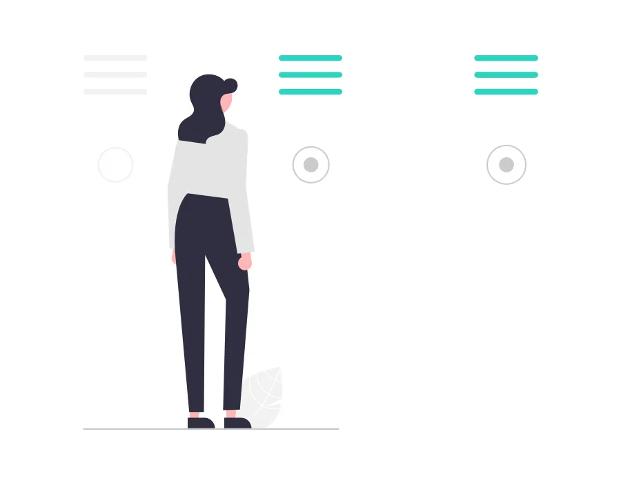 An image of a woman contemplating between multiple options.