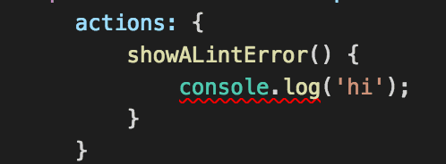 Image displaying the red squiggle for an ESLint error