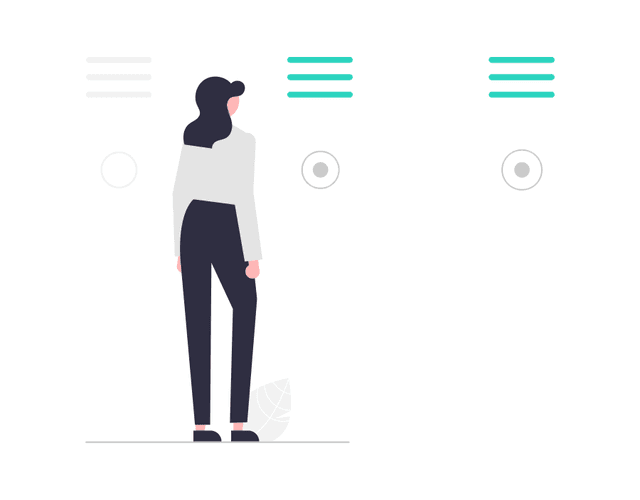 An image of a woman contemplating between multiple options.