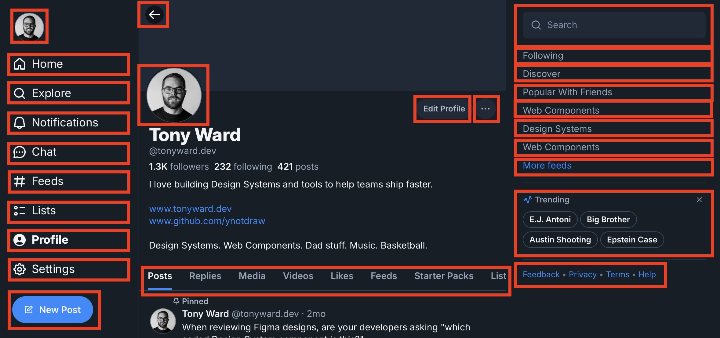 An image showing Design System components highlighted on a page of an app.